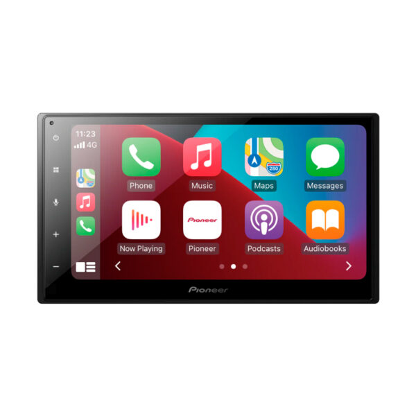 Front view of Pioneer DMH-A4450BT with Apple CarPlay interface.