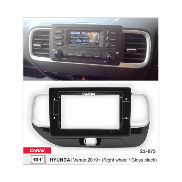 22-075 HYUNDAI Venue 2019+ (Right Wheel / Gloss Black) Fitting Kit / Stereo Fascia Panel - 10.1 Inch