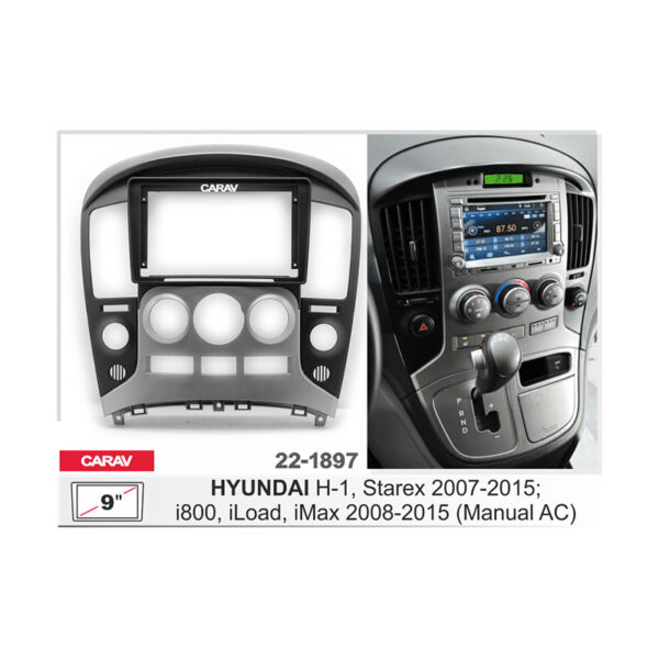 22-1897 9-inch Car Stereo Fitting Kit / Fascia for HYUNDAI H-1, Starex 2007-2015; i800, iLoad, iMax 2008-2015 (Manual AC)